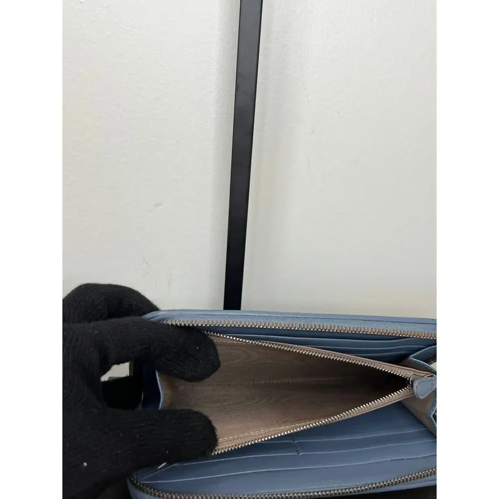 Bottega Veneta Intrecciato Blue Zip Around Wallet Box Dust Bag